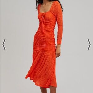 Ganni Orange Ruched Midi Dress 
Brand New With Tags
Size 38 (US8) $475